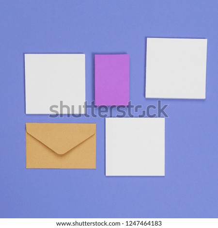 mock up concept. cards Papers on purple  background. Top view, flat lay, copy space