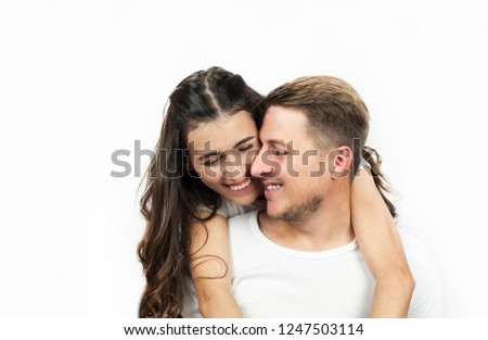
Young romantic beautiful couple na white isolated background