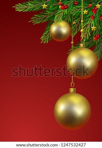 Holiday's Background with Season Wishes and  Realistic Looking Christmas Tree Branches and decorations