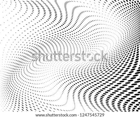 Wavy dotted lines background. Pattern of dots, dotted lines, circles of different scale. Digital Gradient. Pop-art style. Grunge Backdrop. Modern futuristic Abstract panel. Vector illustration