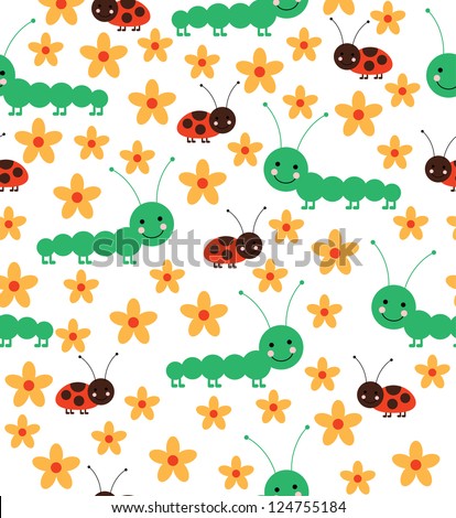 fun insects seamless pattern. vector illustration