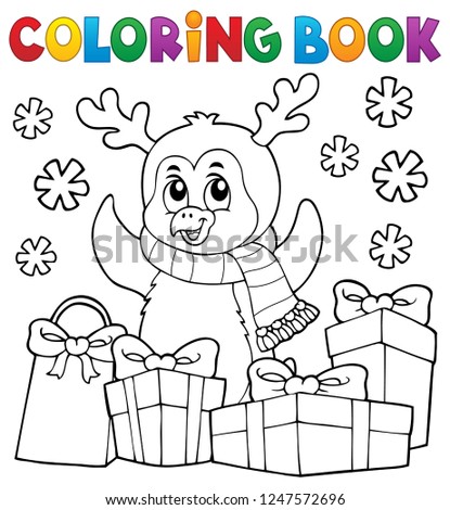 Coloring book Christmas penguin topic 5 - eps10 vector illustration.