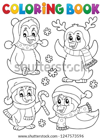 Coloring book Christmas penguins 2 - eps10 vector illustration.
