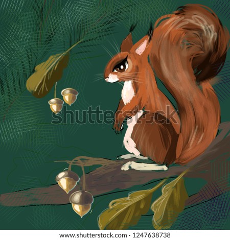 squirrel in the forest with acorn