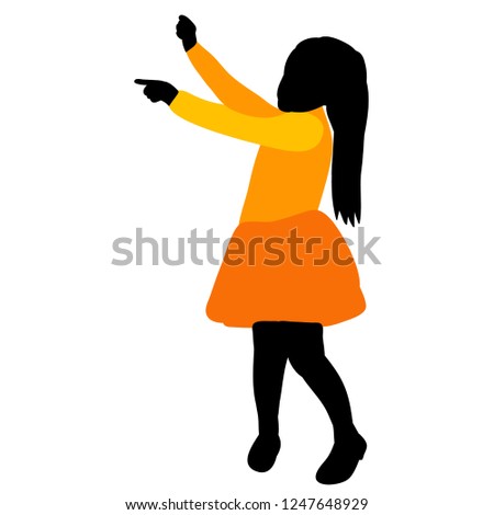 white background, silhouette in colored clothes child rejoices