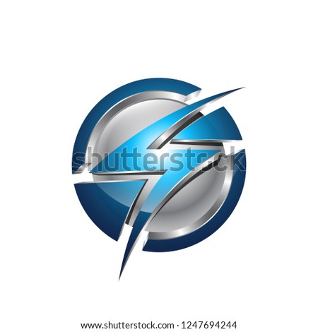 Flash Planet Circle Thunder Logo Design Illustration, Logo Thunder electricity Power Fast Speed Logotype concept