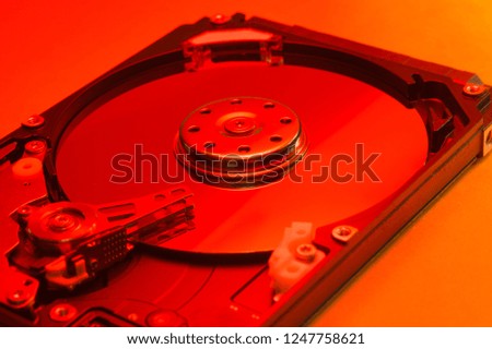 Colorful hdd. open hard disk drive. the concept of data storage. data array. hard drive from the computer