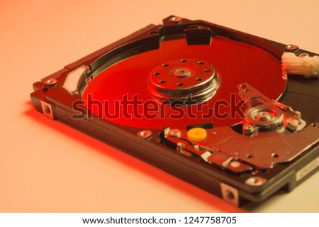 Colorful hdd. open hard disk drive. the concept of data storage. data array. hard drive from the computer