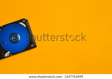 Colorful hdd. open hard disk drive. The concept of data storage. data array. hard drive from the computer. hdd with mirror effect. copy space