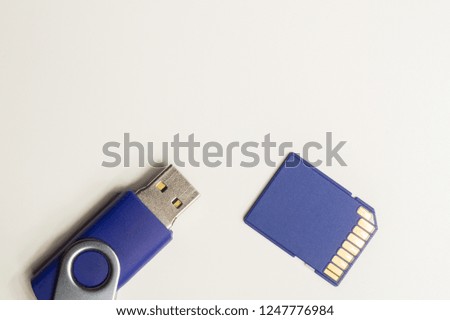 Memory card and memory stick isolated on white background. usb flash drive. sd card macro. business concept. copy space