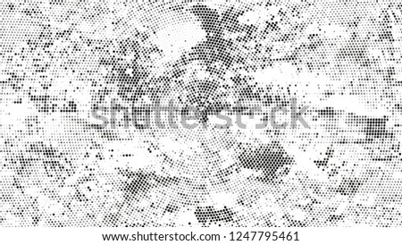 Halftone Grainy Texture with Grunge Dots and Spots. Retro Spotted Pattern. Splatter Style Texture. Black and White Noise Fashion Print Design Pattern.