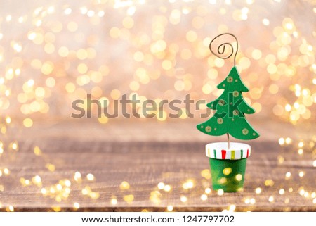 Christmas greeting card. Festive decoration on gray background. New Year concept. Copy space.  Flat lay. Top view.