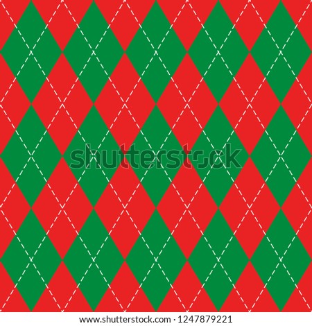 Christmas and new year Argyle plaid. Scottish pattern in red and green rhombuses. Scottish cage. Traditional Scottish background of diamonds. Seamless fabric texture. Vector illustration