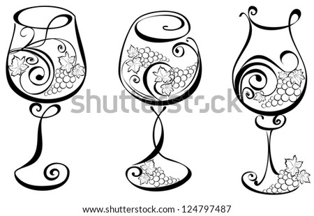 Wineglass with grapevines. Vector wine design elements.