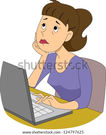 Illustration of a girl writer with hands on chin while thinking