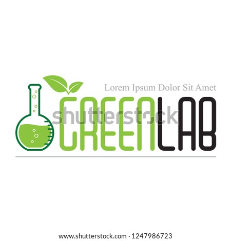 Green Lab with Chemical Glass and Leaf Concept Simple Logo Vector