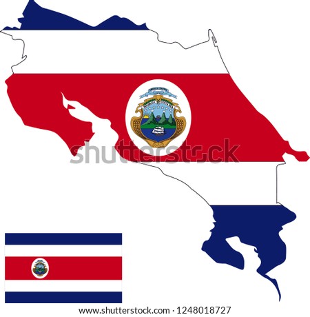 Costa-Rica vector grunge brush stroke with  national flag and contour map. 