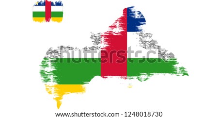 Central African Republic vector grunge brush stroke with  national flag and contour map. 
