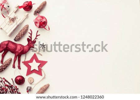 Christmas decorations over white background/top view