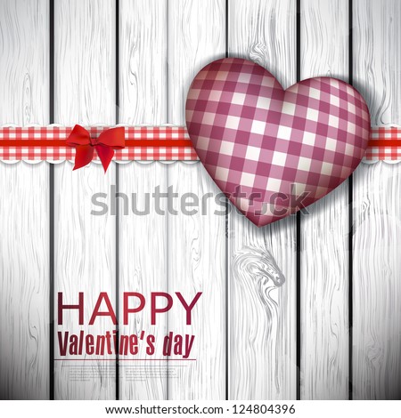 Red cloth handmade hearts on wooden background. Valentines day. Vector