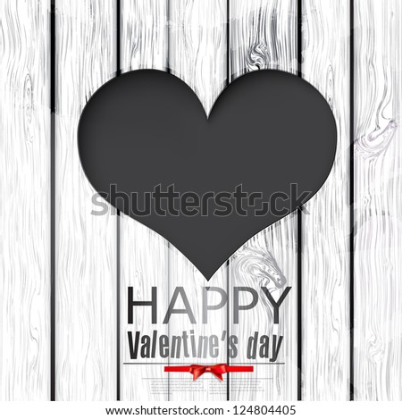 Vector hole in heart shape on wooden texture.  Happy Valentine's Day. Vector background