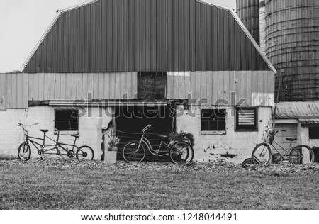 3 old bicycles on a farm.