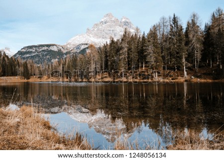 mirroring of mountains on the smooth surface of the lake