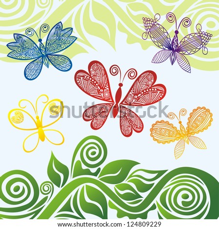Nature pattern background butterflies vector illustration