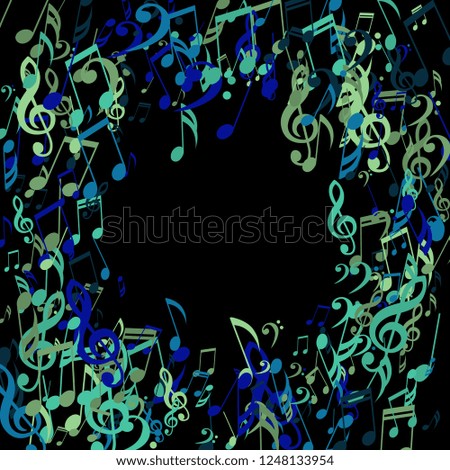 Round Frame of Musical Signs. Trendy Background with Notes, Bass and Treble Clefs. Vector Element for Musical Poster, Banner, Advertising, Card. Minimalistic Simple Background.