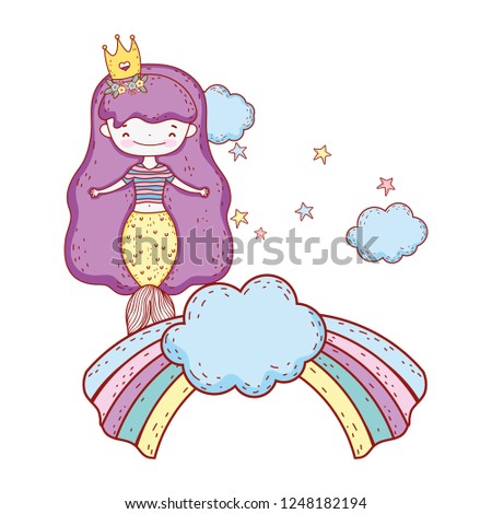 cute mermaid with clouds and rainbow
