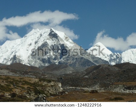 The pictures include mountains, snow and mountains in Nepal.The pics were taken by personal camera during the field trek