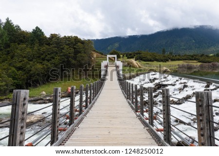 A bridge in Gongcuo Lake, lulang, Nyingchi(Linzhi), Tibet, China. 