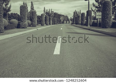 Abstract Black and White Image of Beautiful asphalt street road in housing estate. (Selective focus)