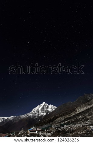 View in Moonlight from Chhukhung of Tabuche (6495 m)  at night - Everest region, Nepal, Himalayas
