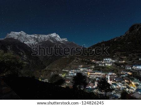 The capital of the sherpas Namche Bazar at night - Nepal, Himalayas