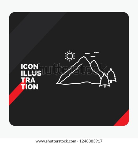 Red and Black Creative presentation Background for mountain, landscape, hill, nature, scene Line Icon