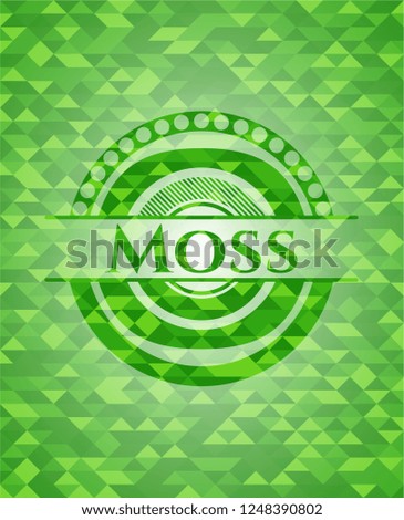 Moss green emblem with triangle mosaic background