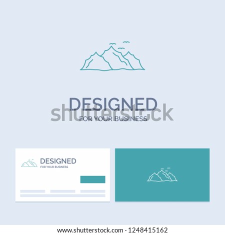mountain, landscape, hill, nature, birds Business Logo Line Icon Symbol for your business. Turquoise Business Cards with Brand logo template