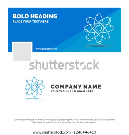 Blue Business Logo Template for Atom, science, chemistry, Physics, nuclear. Facebook Timeline Banner Design. vector web banner background illustration