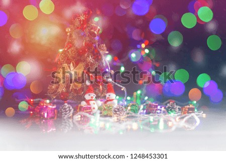 Christmas decoration on abstract background. Christmas snow scene.