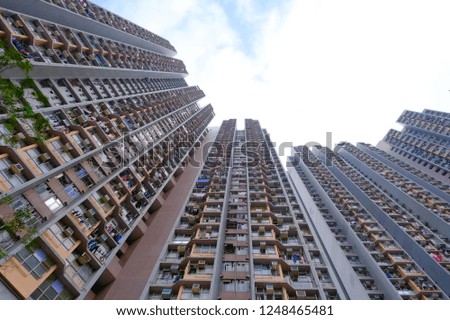 Looking up in the sky of public apartment building in Hong Kong