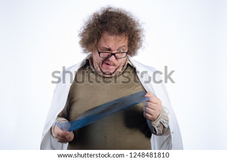 Funny fat doctor. White background.  Royalty-Free Stock Photo #1248481810