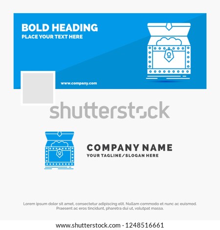 Blue Business Logo Template for Box, chest, gold, reward, treasure. Facebook Timeline Banner Design. vector web banner background illustration