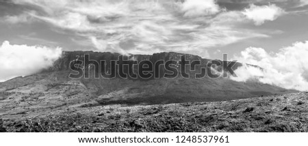 General view of the Roraima tepui - Venezuela, South America (black and white)