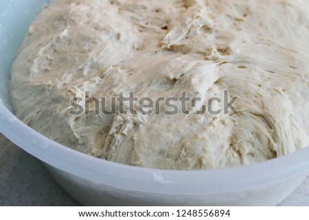 leavened dough, homemade leavened dough in the bowl,