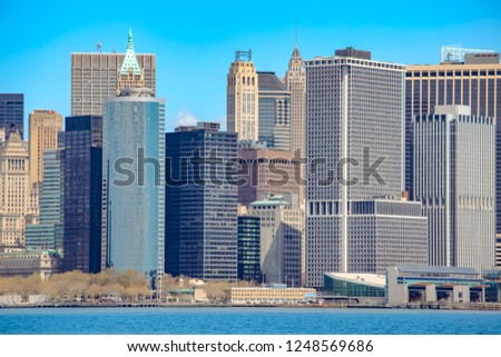 New York City panorama with and skyscrapers and with Manhattan Skyline over Hudson River.