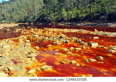 Acid waters of the Tinto River (Rio Tinto), Huelva, Spain