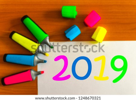 Blurred photo.  Concept Happy New Year 2019 2019 creativity inspiration concept. Christmas and New Year holidays background, winter.
