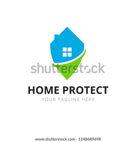 Home Protect logo design template. Vector shield and house logotype illustration. Home security icon label. Security sign badge vector.