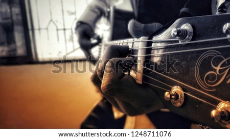 Guitar playing close up